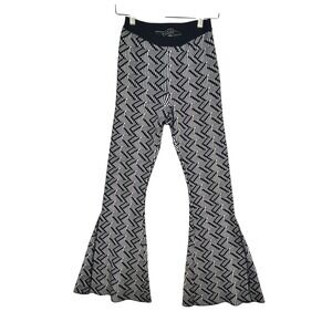 Boho Knit Flare Pants Womens M Chevron 70s High Waist Stretch Bell Bottoms‎